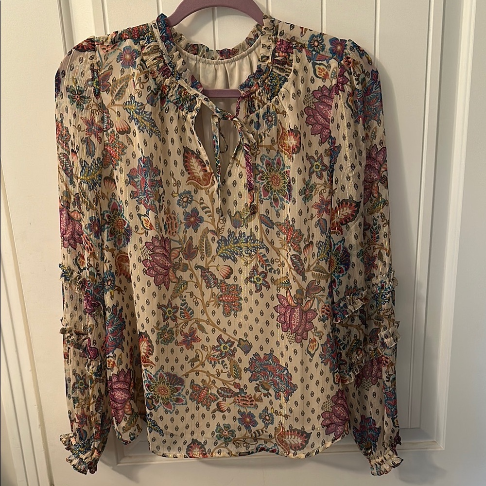 Source Unknown Pink and Red Ruffled Long Sleeve Blouse
